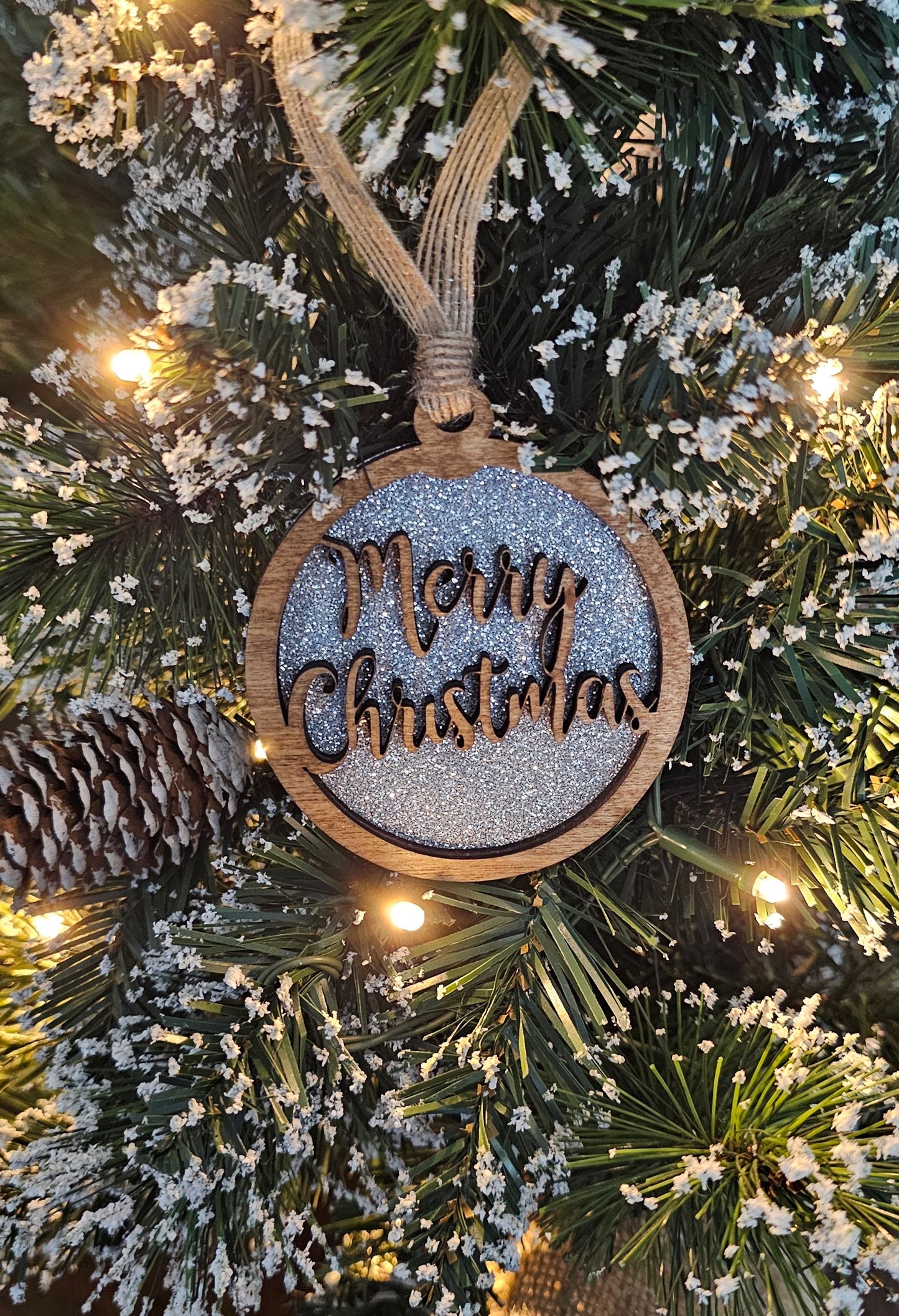 Wood/Glitter Ornaments - Merry Christmas