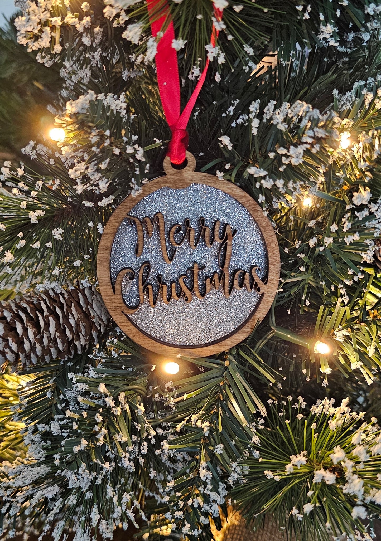 Wood/Glitter Ornaments - Merry Christmas