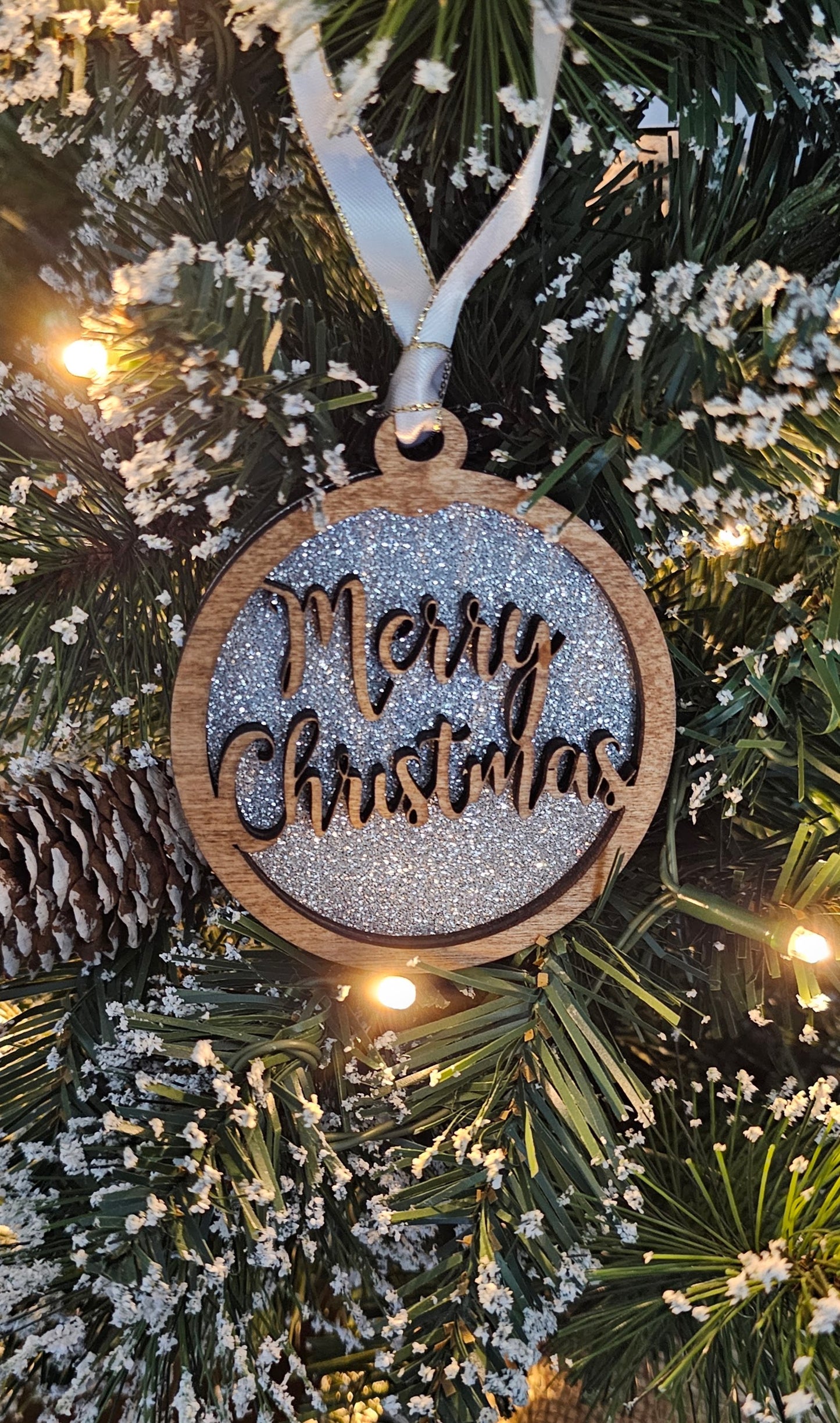 Wood/Glitter Ornaments - Merry Christmas