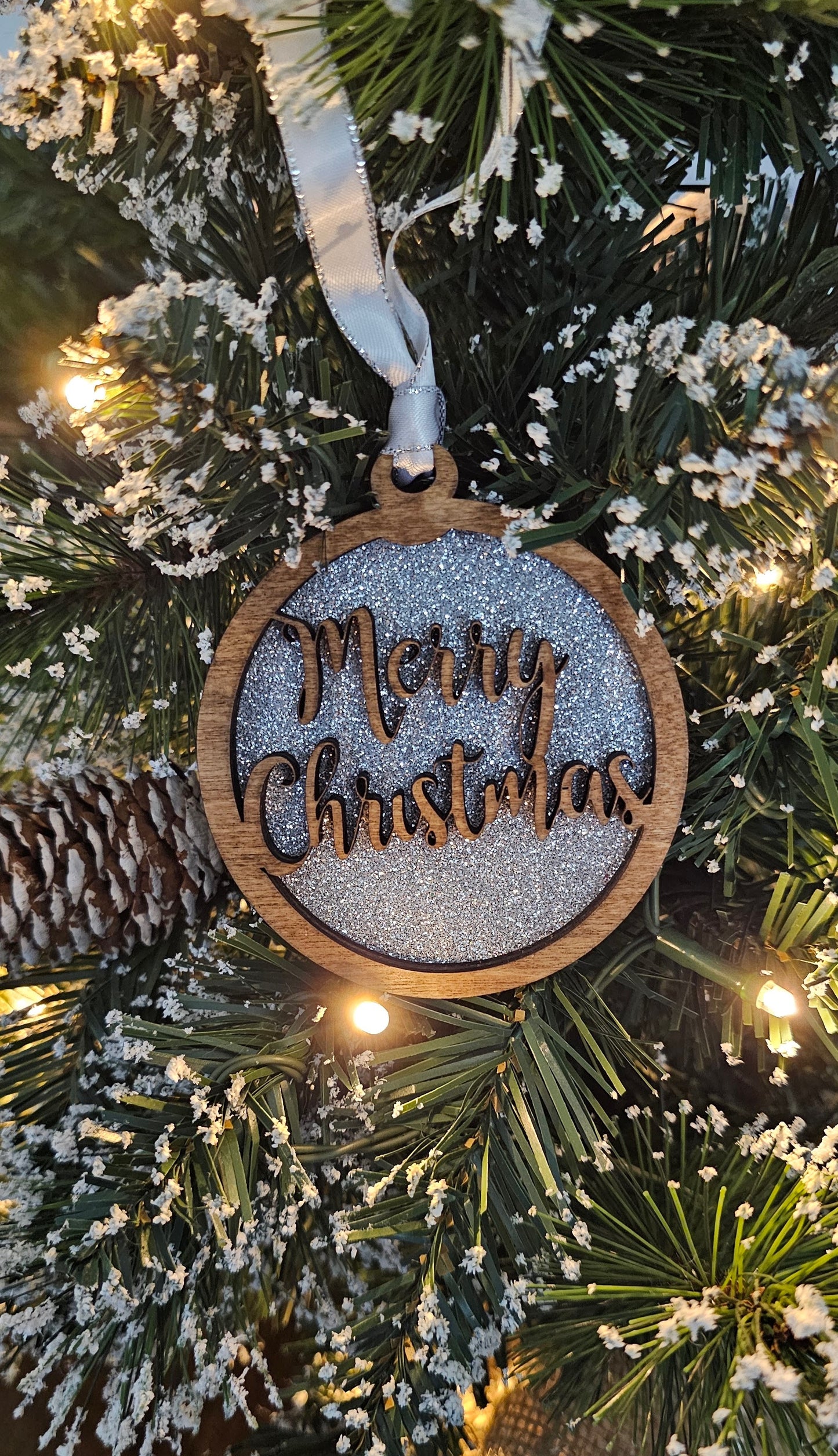 Wood/Glitter Ornaments - Merry Christmas