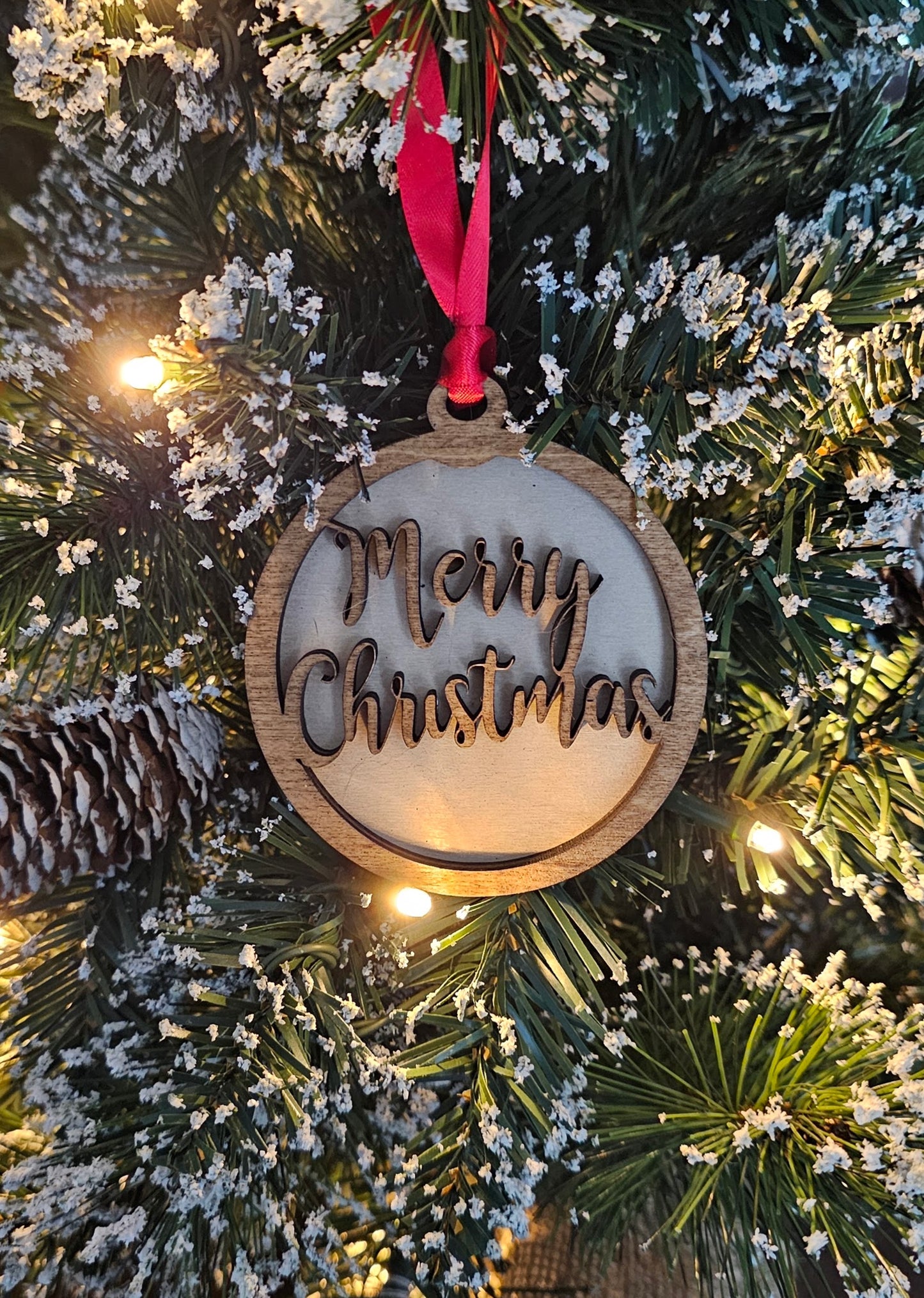 Wood/Glitter Ornaments - Merry Christmas