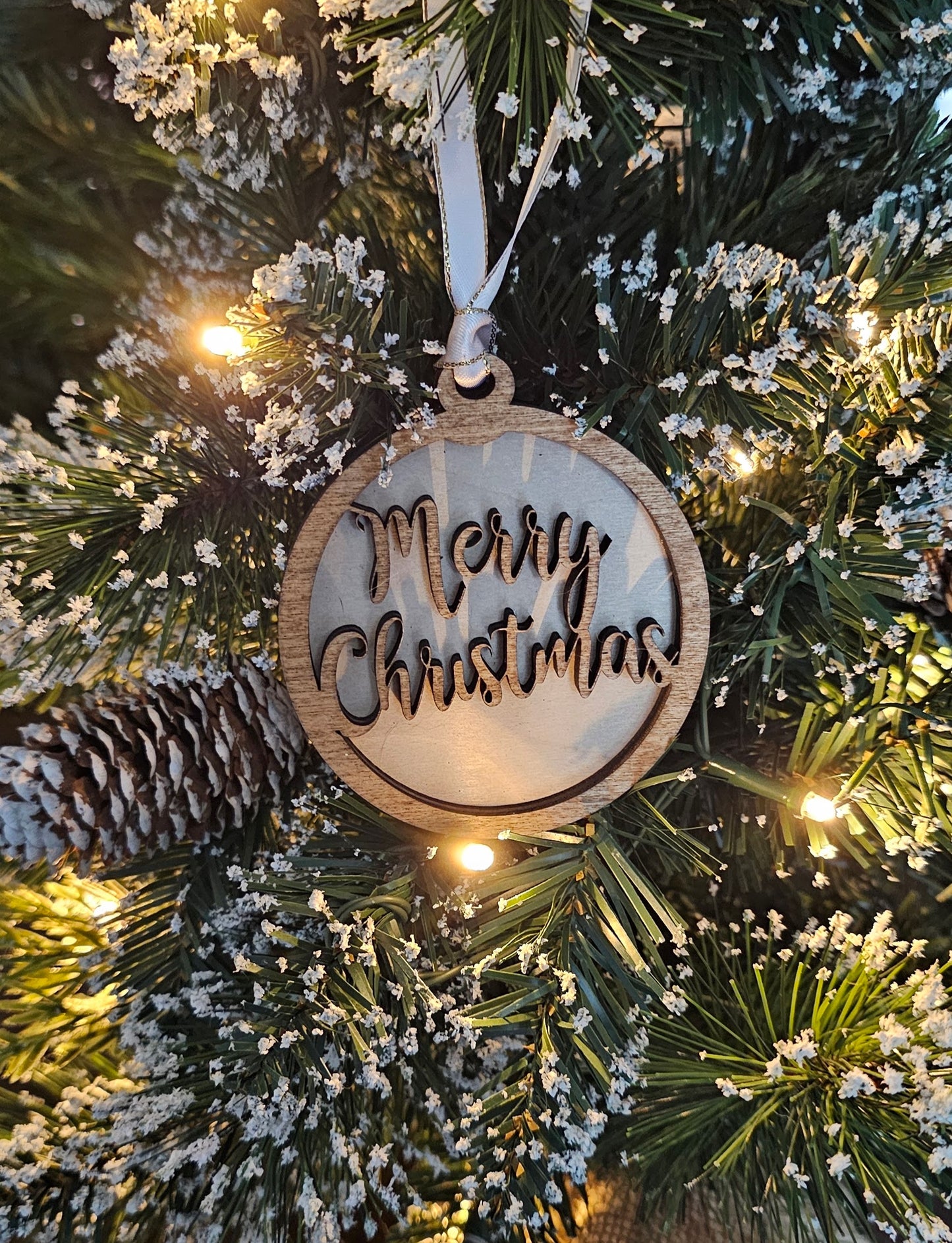 Wood/Glitter Ornaments - Merry Christmas