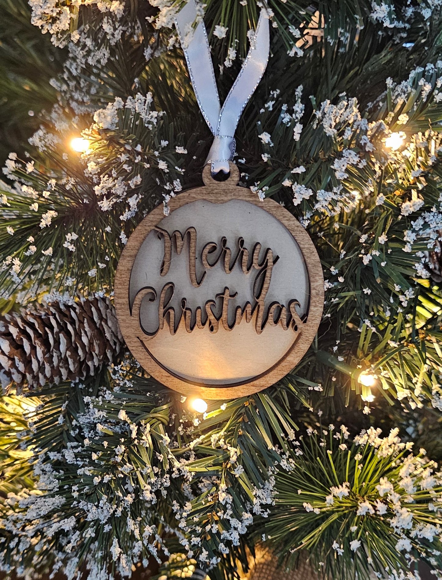 Wood/Glitter Ornaments - Merry Christmas