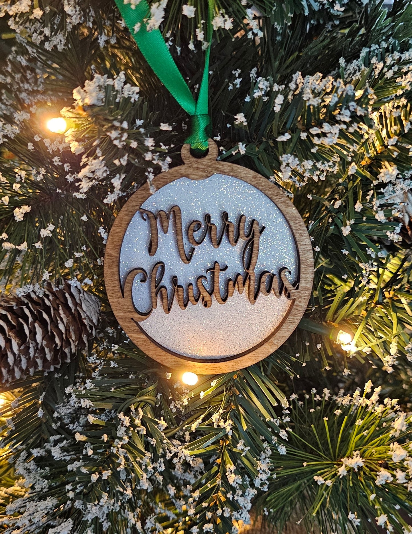Wood/Glitter Ornaments - Merry Christmas