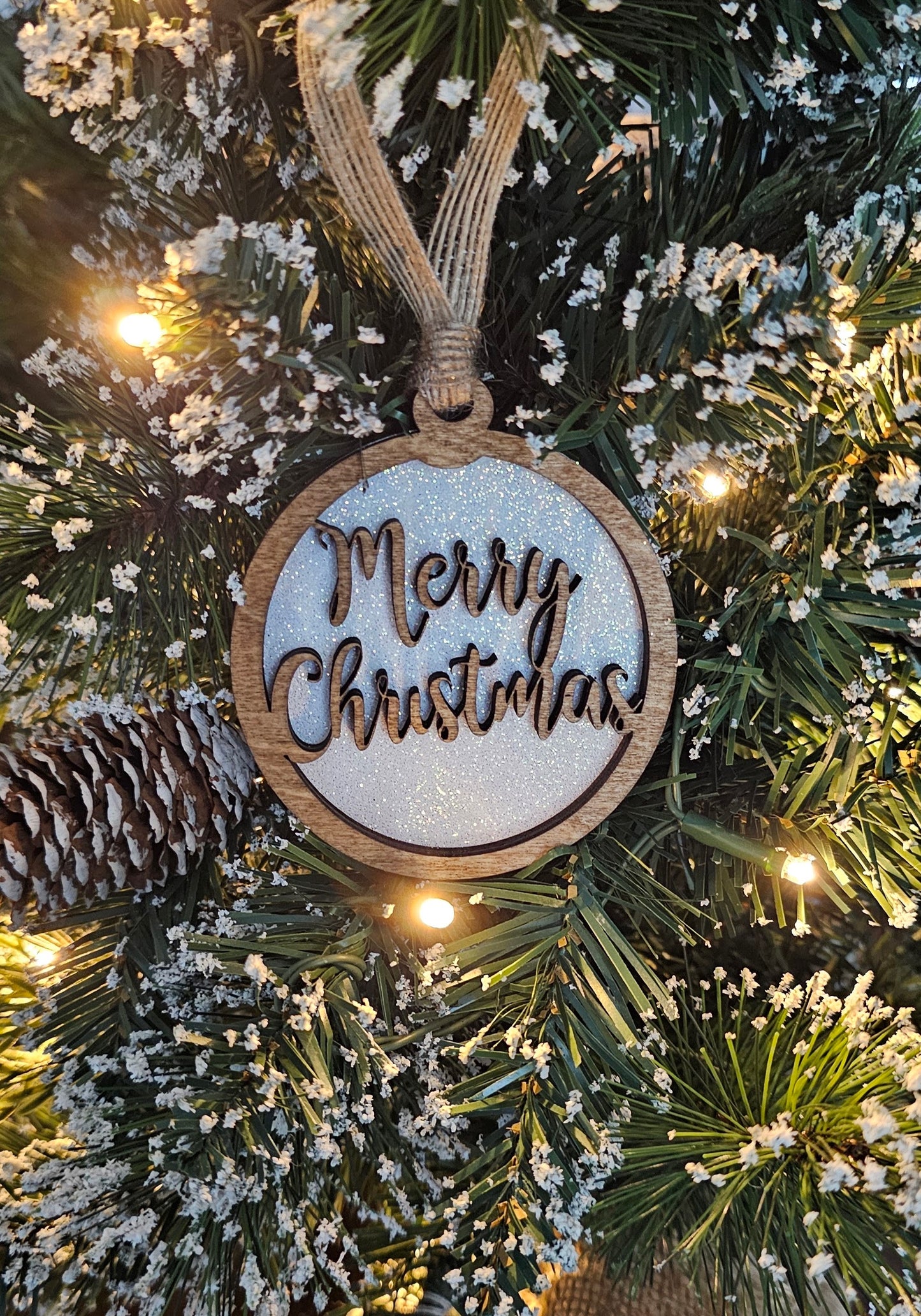 Wood/Glitter Ornaments - Merry Christmas