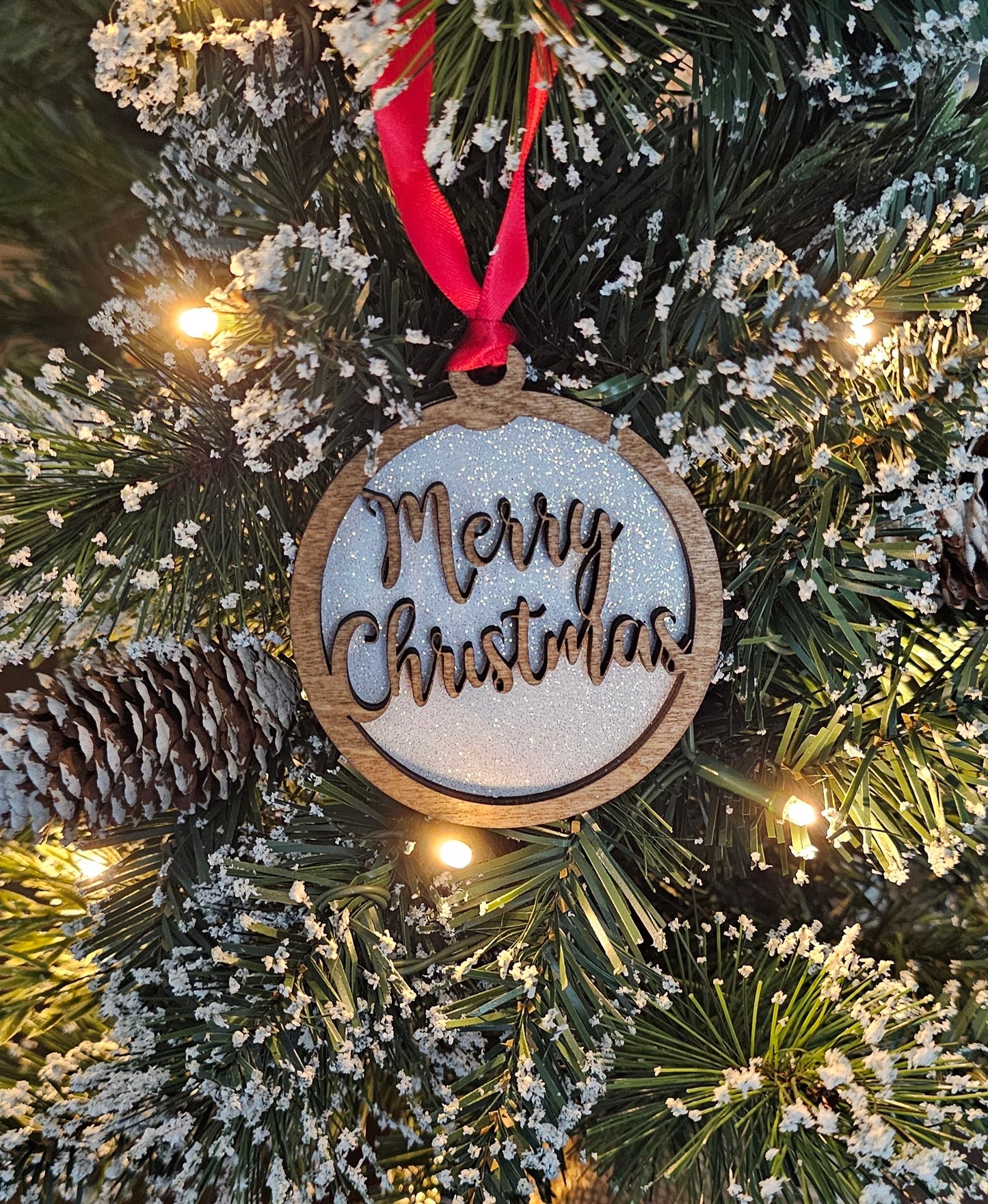 Wood/Glitter Ornaments - Merry Christmas
