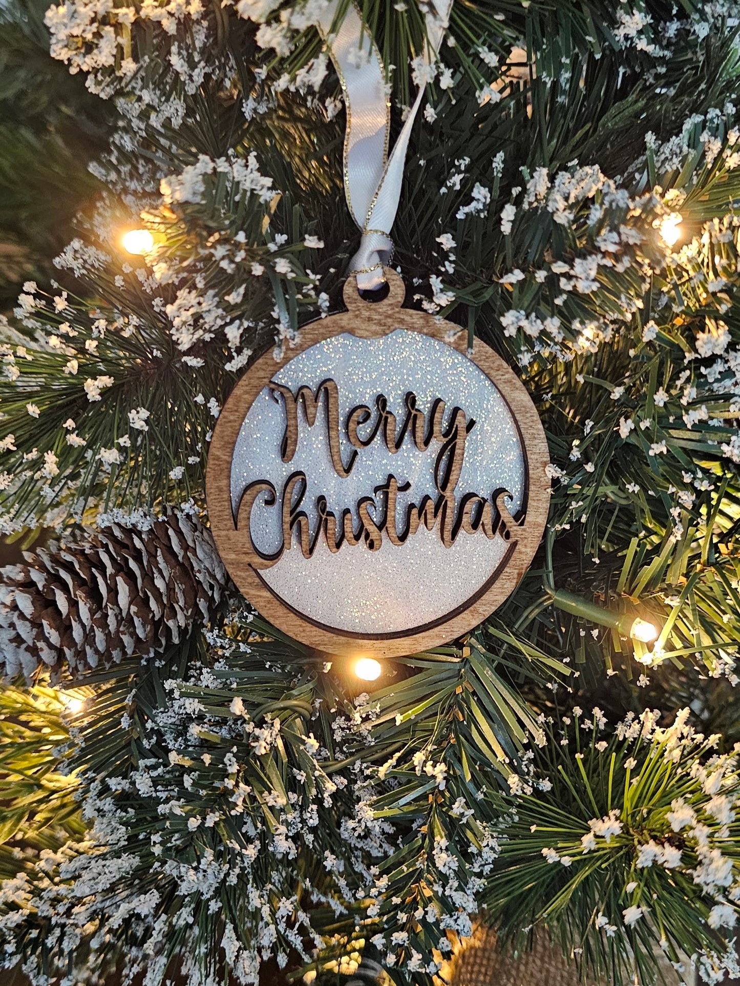 Wood/Glitter Ornaments - Merry Christmas