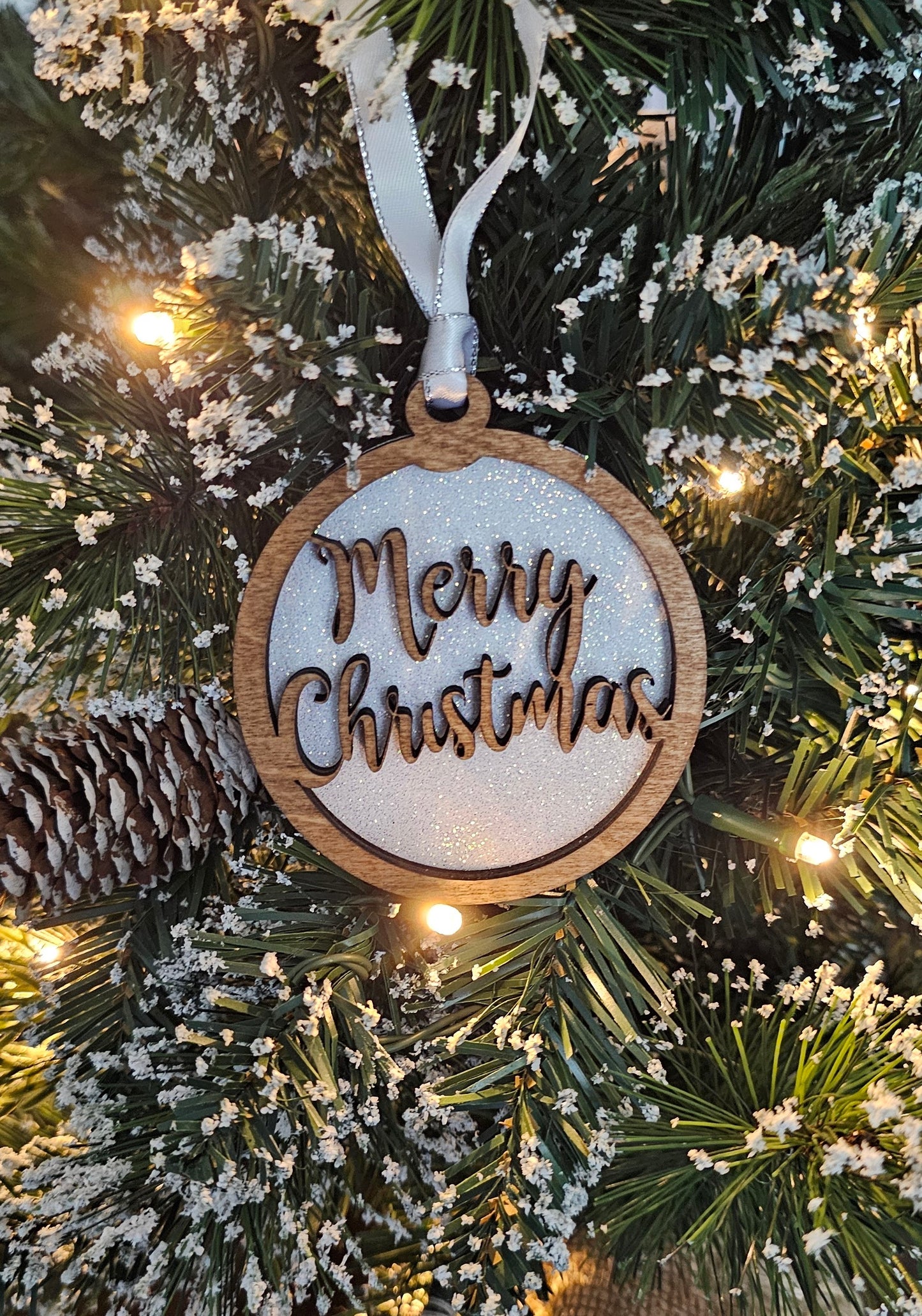 Wood/Glitter Ornaments - Merry Christmas
