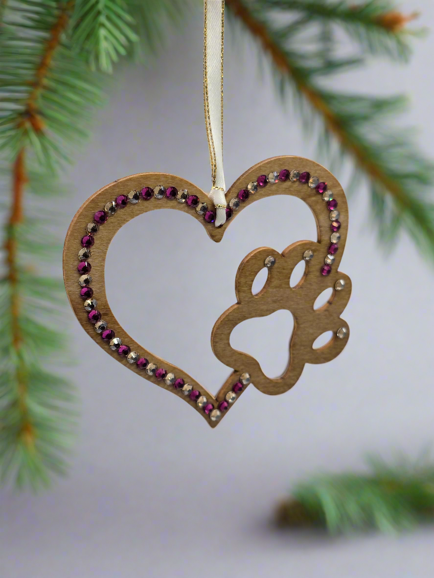 Rhinestone Heart Paw - Ornament