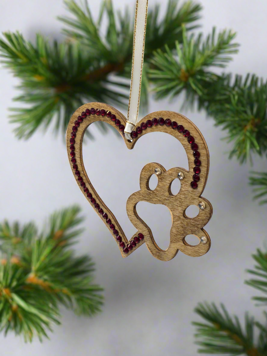 Rhinestone Heart Paw - Ornament