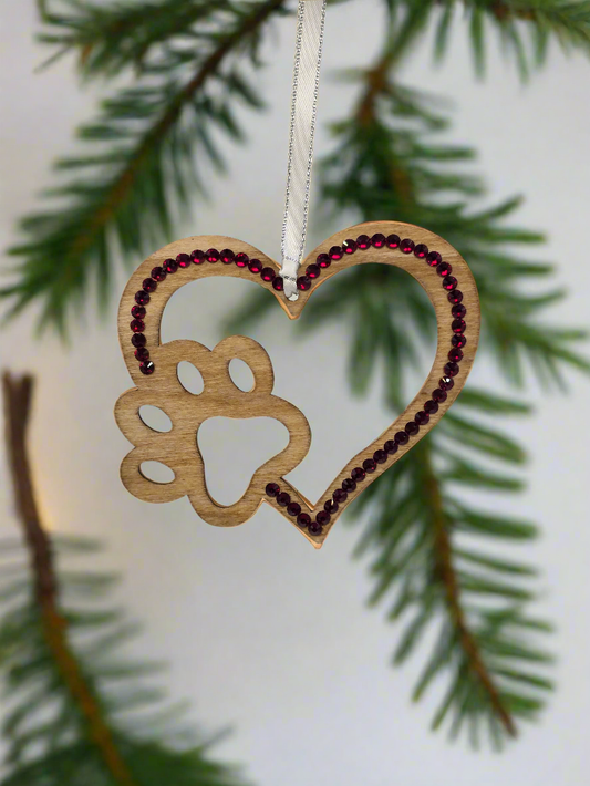 Rhinestone Heart Paw - Ornament
