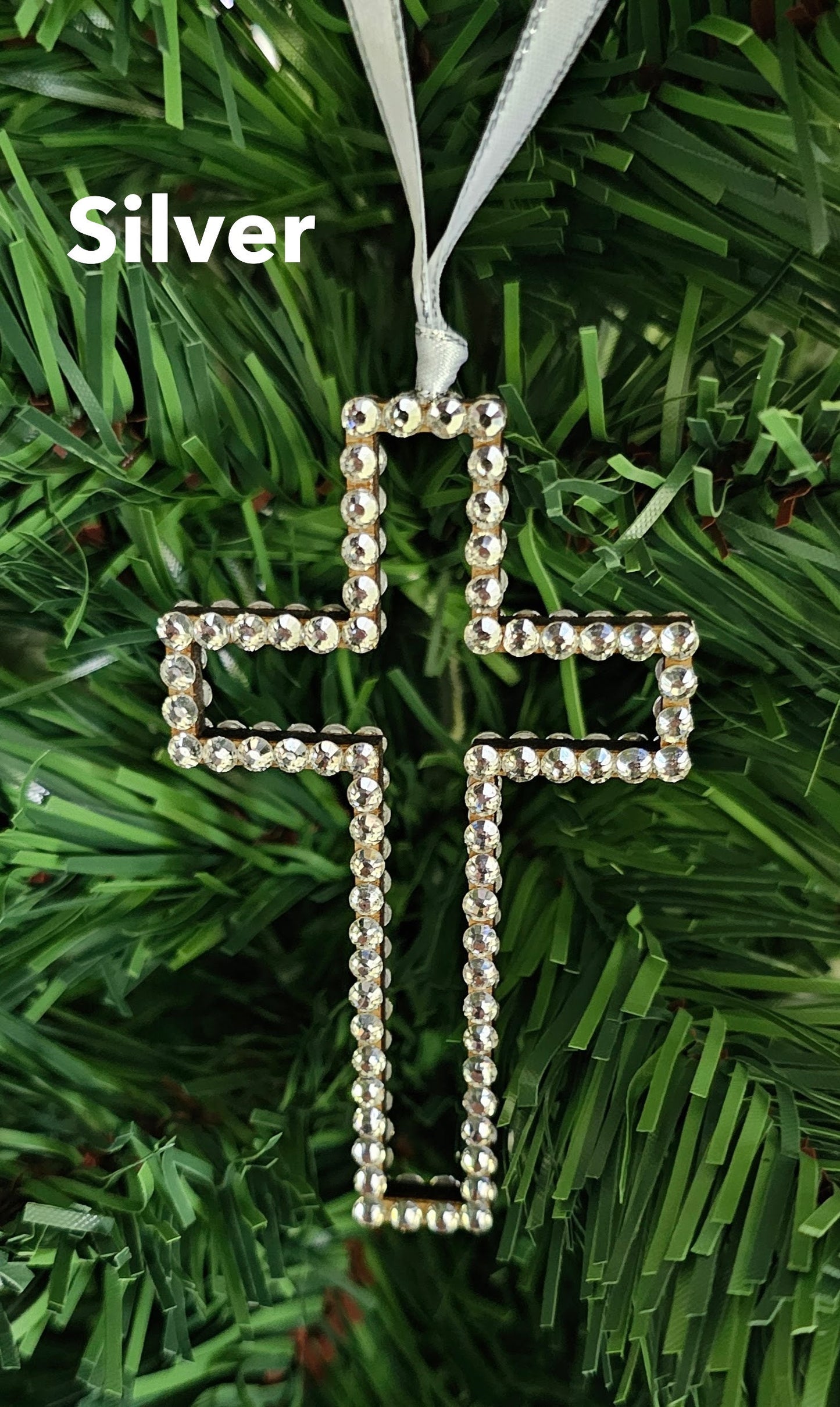 Rhinestone Wooden Cross Ornament