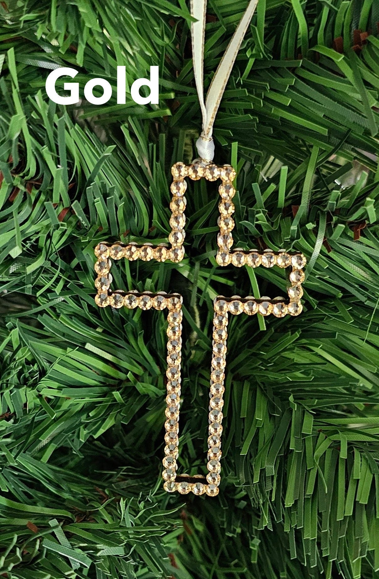 Rhinestone Wooden Cross Ornament