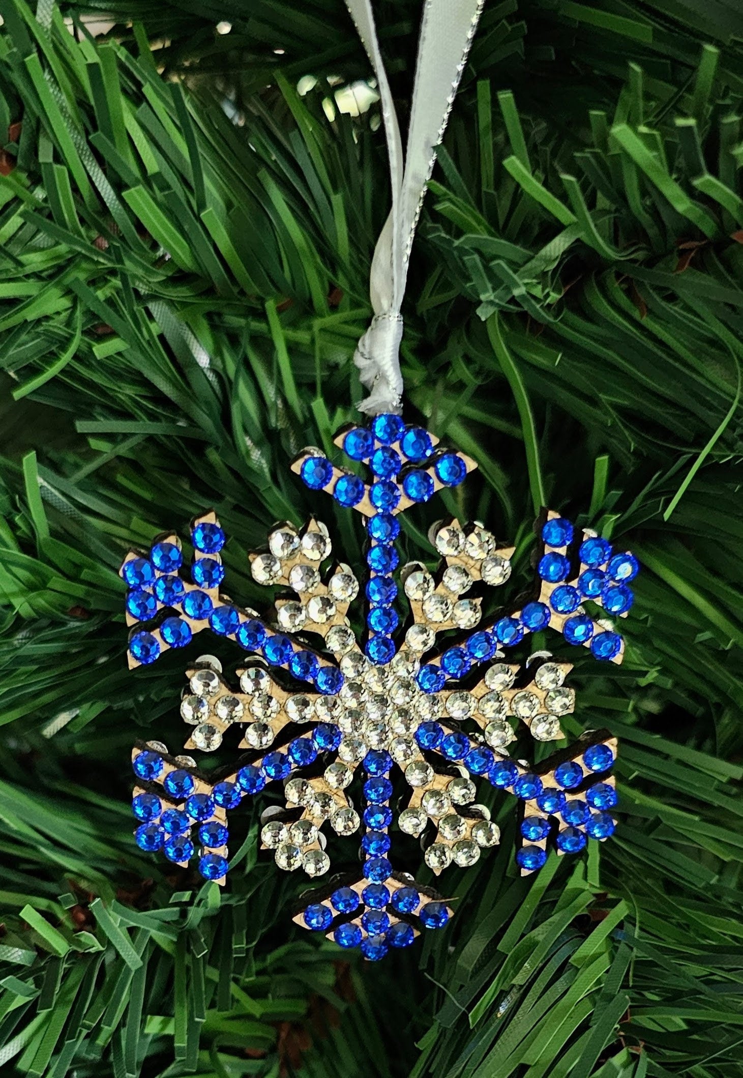 Rhinestone Wooden Snowflake Ornament