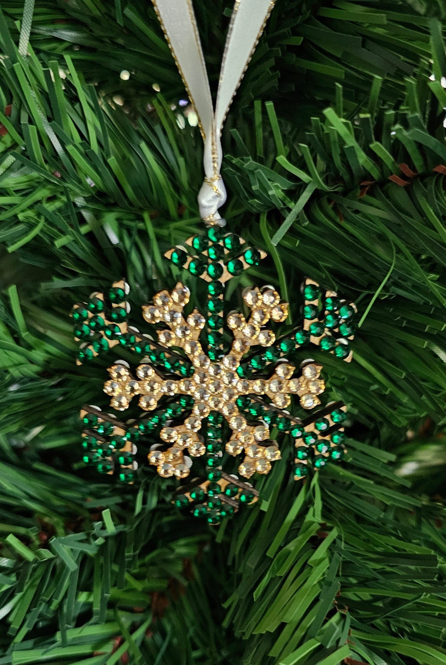 Rhinestone Wooden Snowflake Ornament