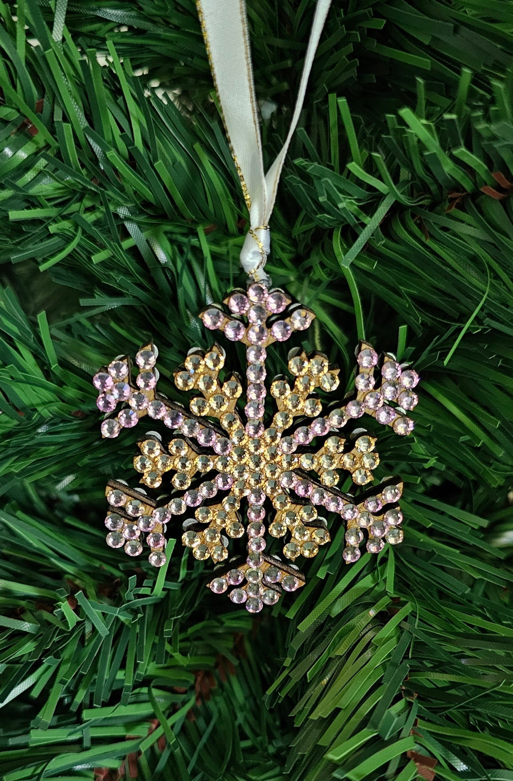 Rhinestone Wooden Snowflake Ornament