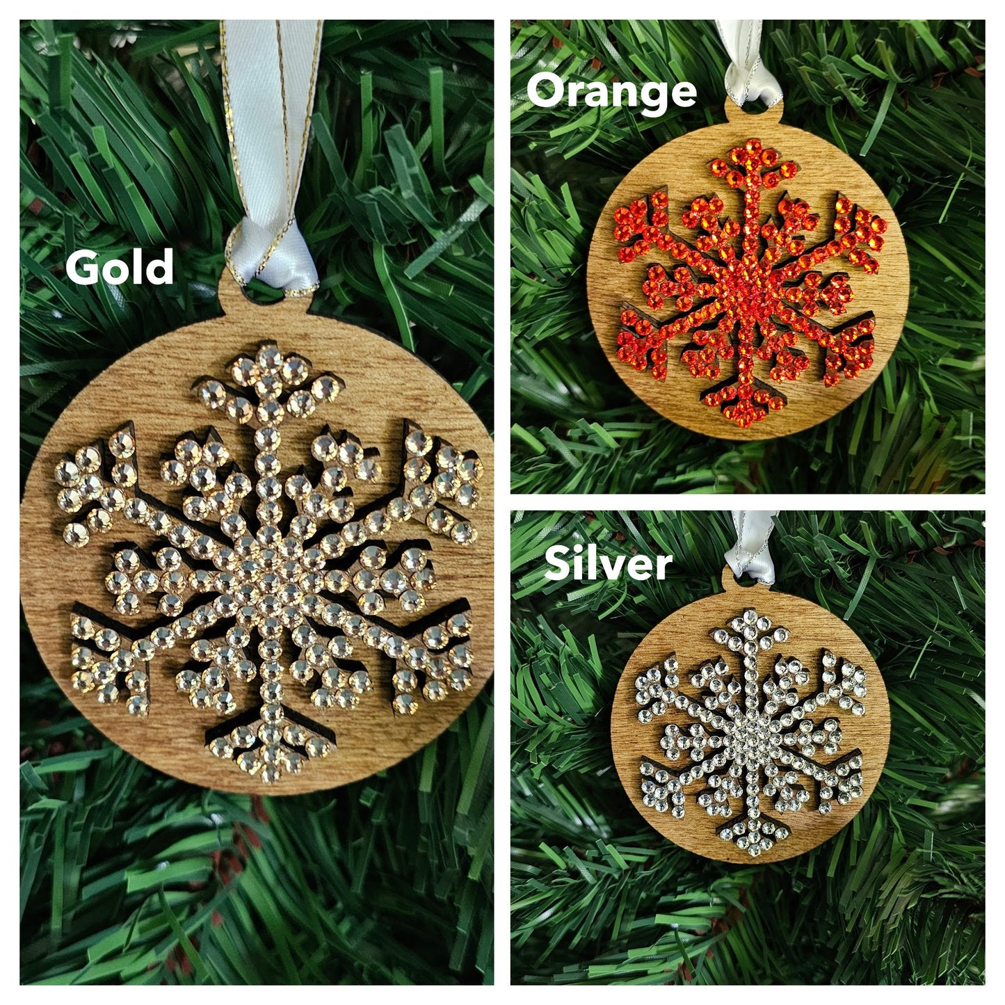 Wooden Snowflake with Rhinestones - Ornament