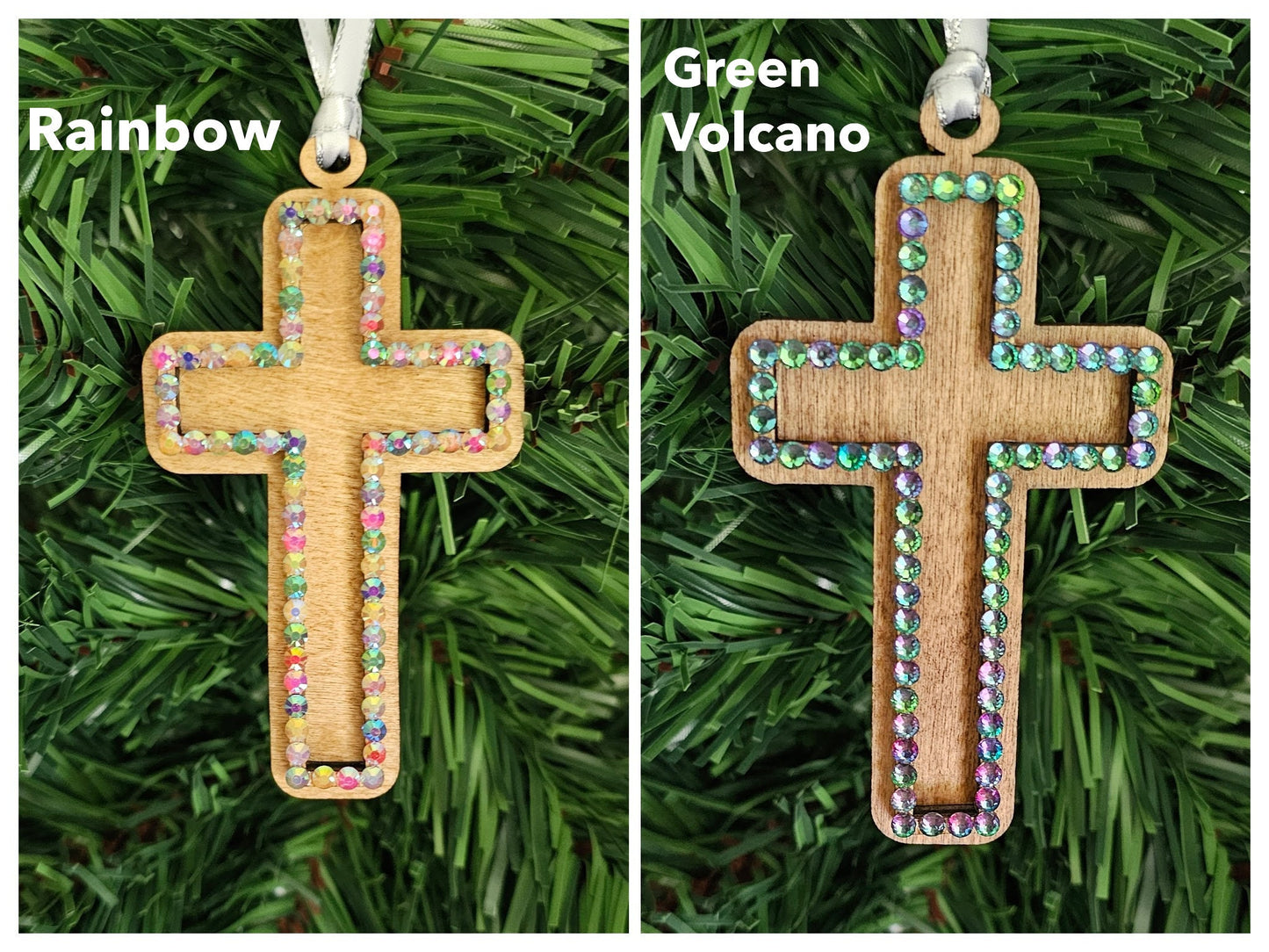 Wooden Cross with Rhinestones - Ornament