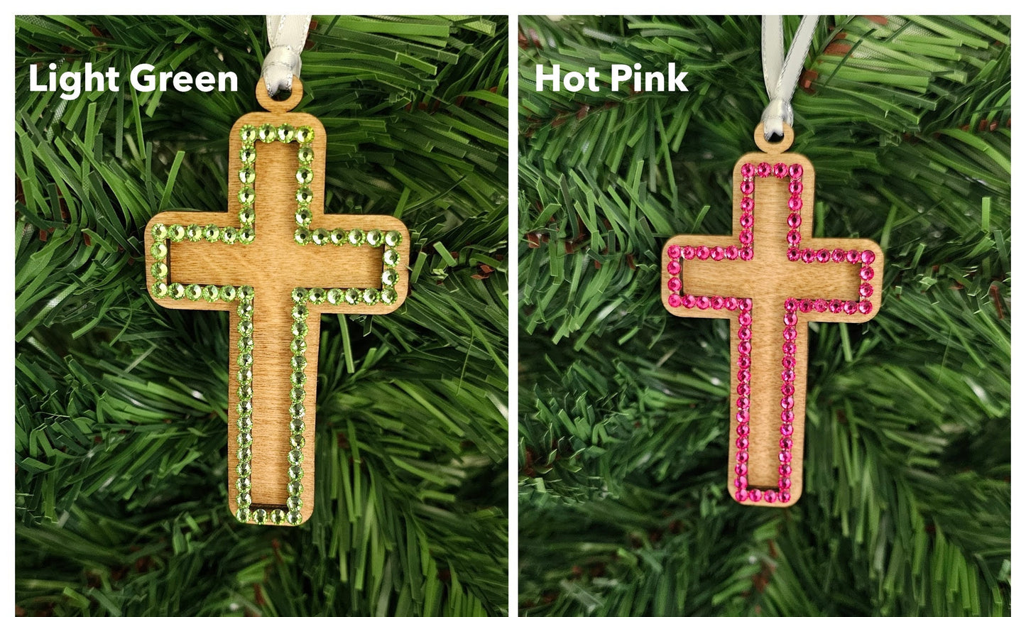 Wooden Cross with Rhinestones - Ornament