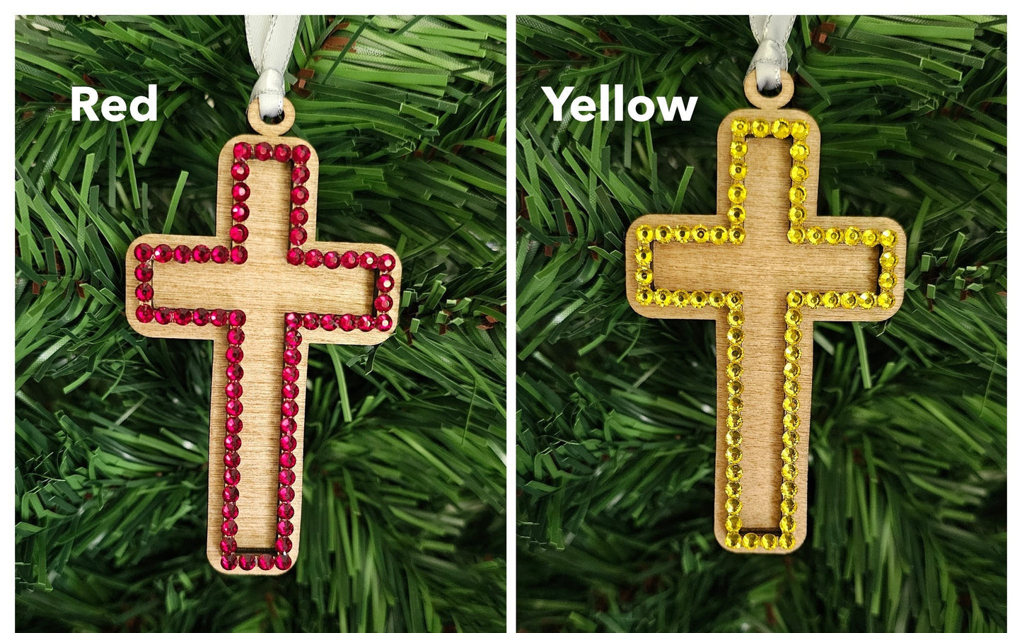 Wooden Cross with Rhinestones - Ornament