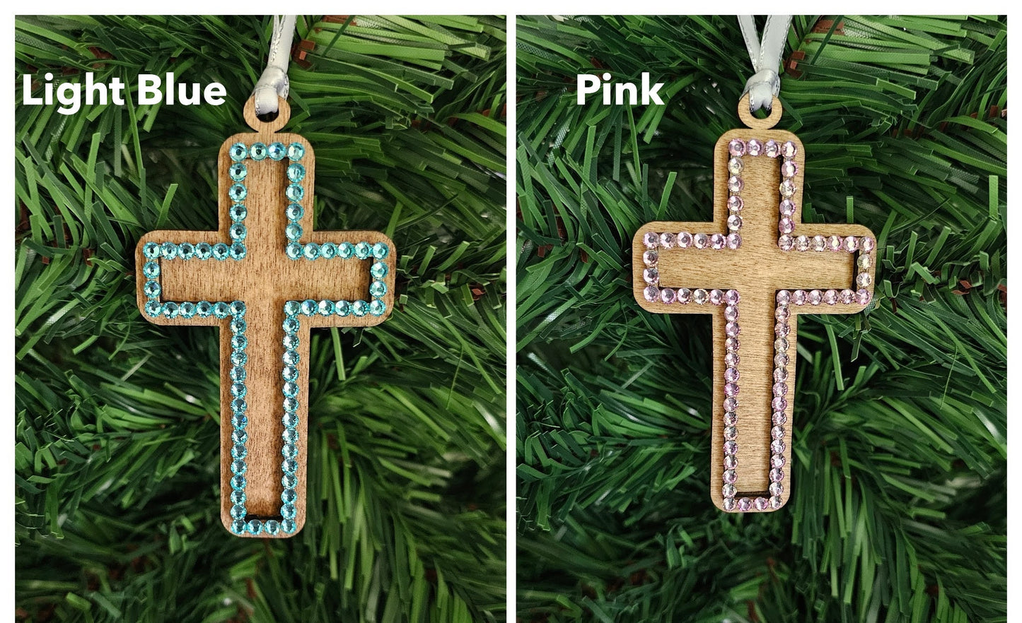 Wooden Cross with Rhinestones - Ornament