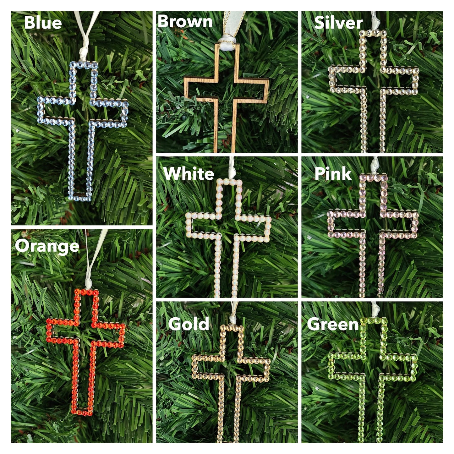 Rhinestone Wooden Cross Ornament