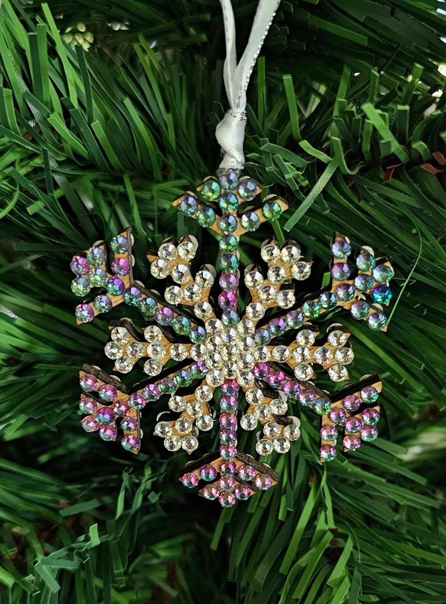 Rhinestone Wooden Snowflake Ornament