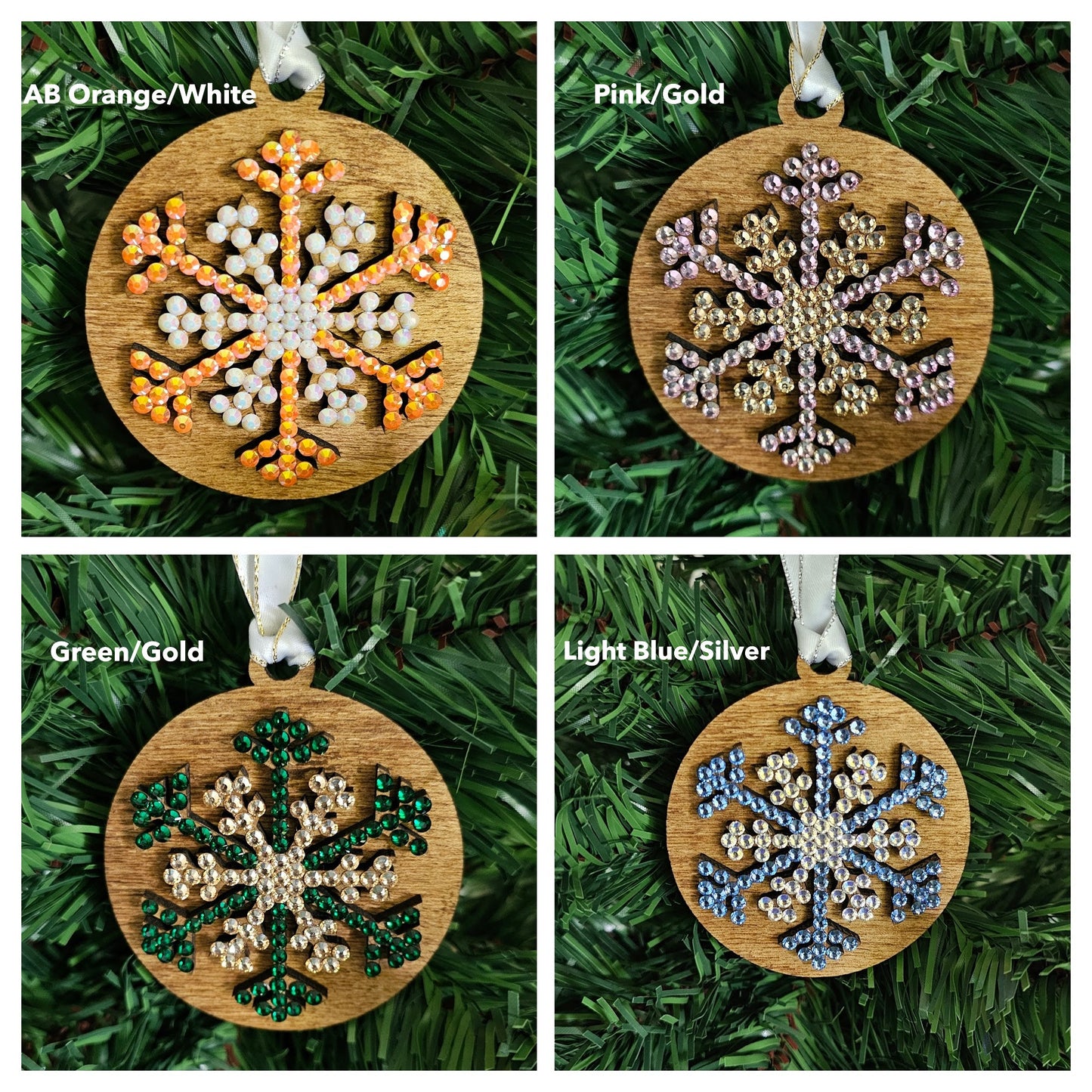 Wooden Snowflake with Rhinestones - Ornament