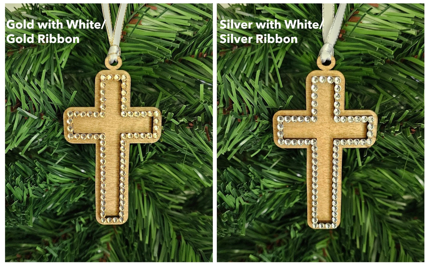 Wooden Cross with Rhinestones - Ornament