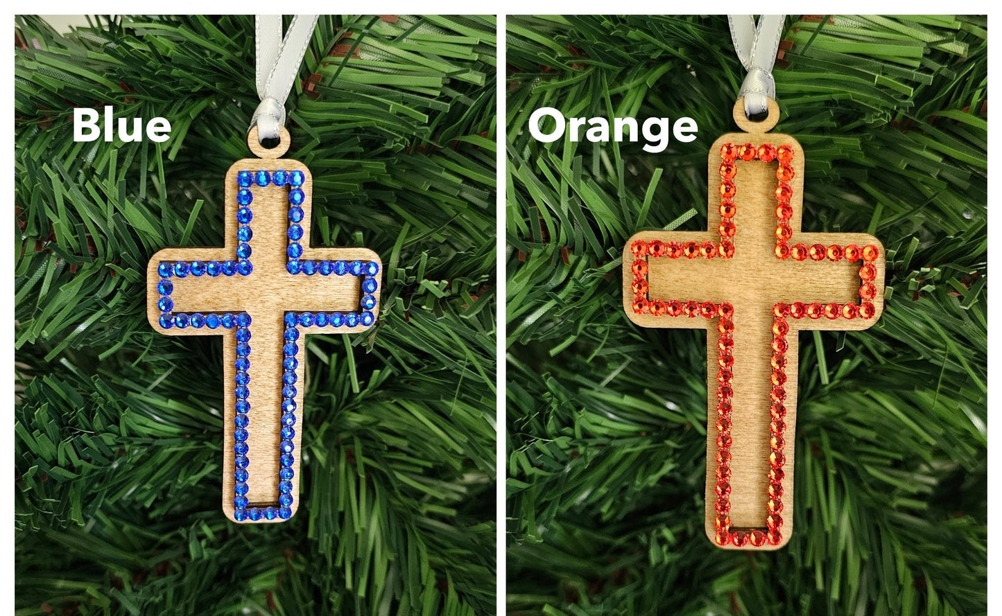 Wooden Cross with Rhinestones - Ornament