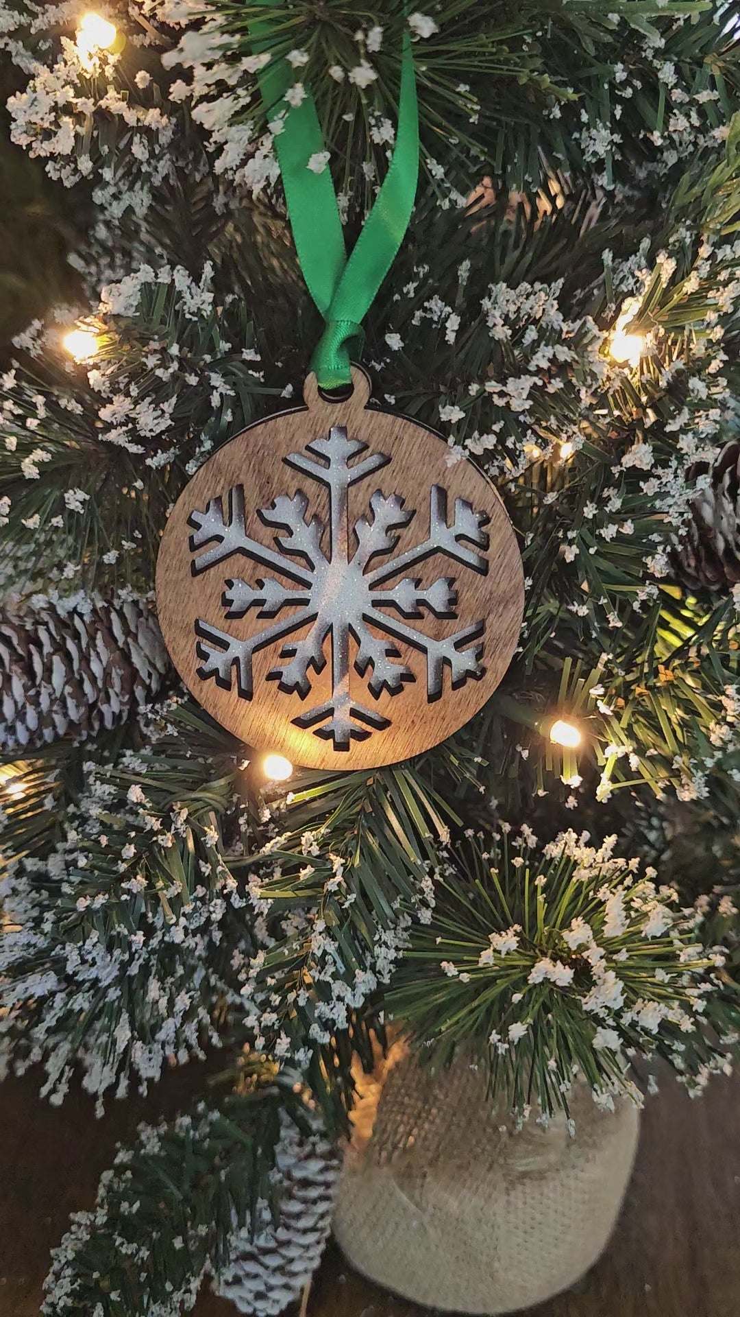 White Snowflake Wood Ornament