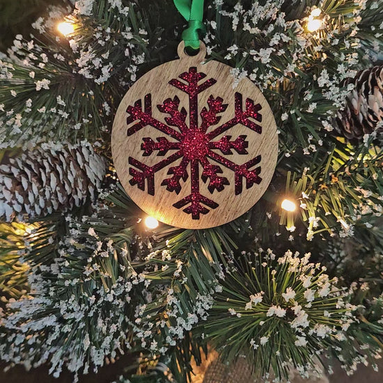 Red Snowflake Wood Ornament