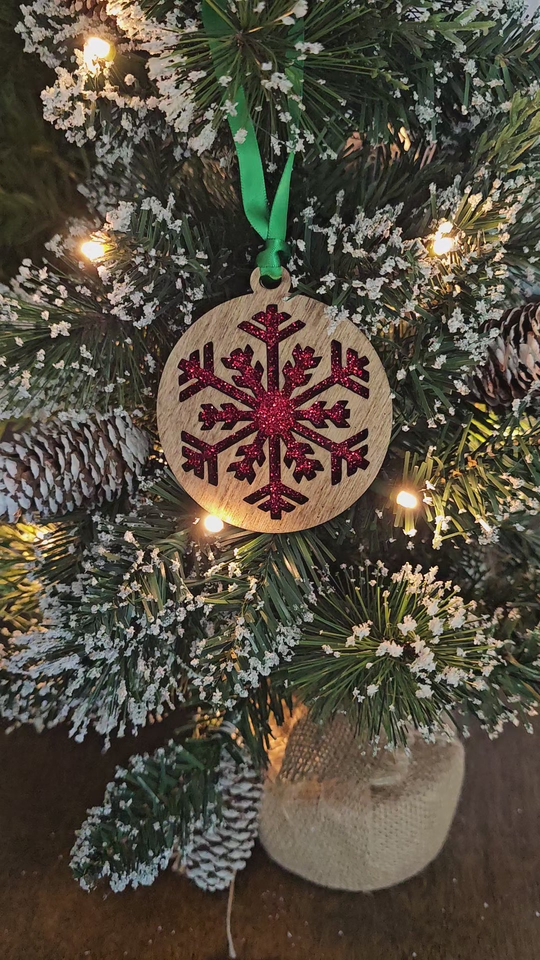 Red Snowflake Wood Ornament