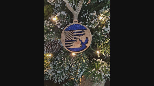 Wood/Glitter Ornaments - US Flag and Eagle