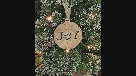 Wood/Glitter Ornaments - Joy with Dog/Cat Paw