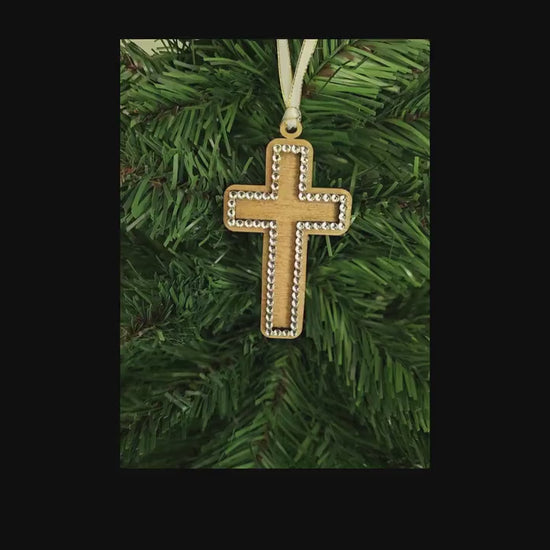 Wooden Cross with Rhinestones - Ornament