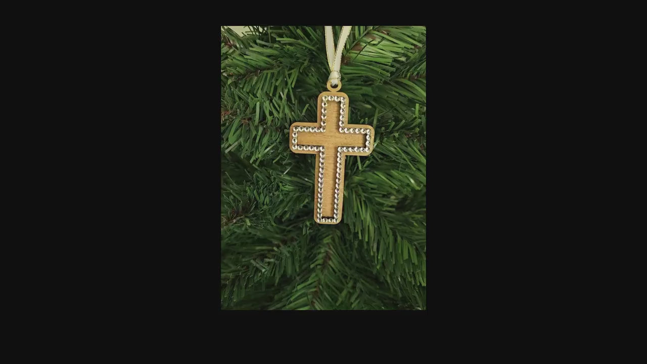 Wooden Cross with Rhinestones - Ornament