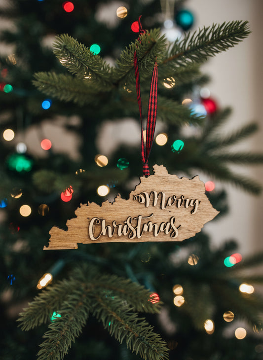Merry Christmas Wooden State Ornament