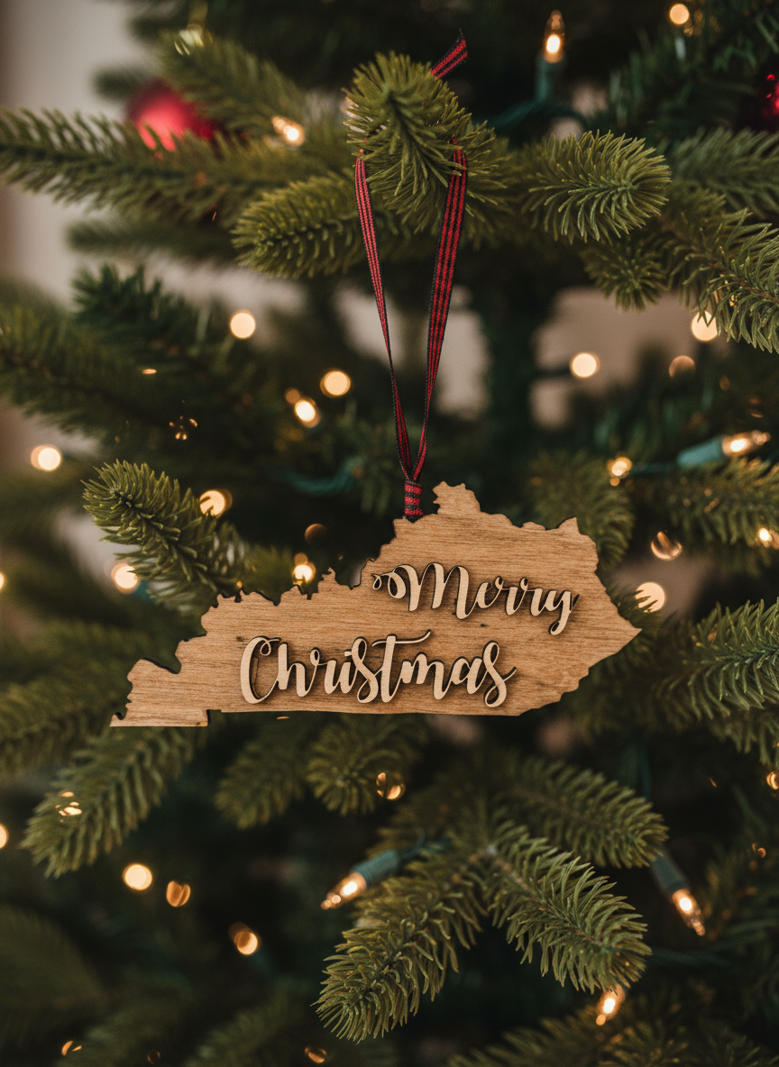 Merry Christmas Wooden State Ornament