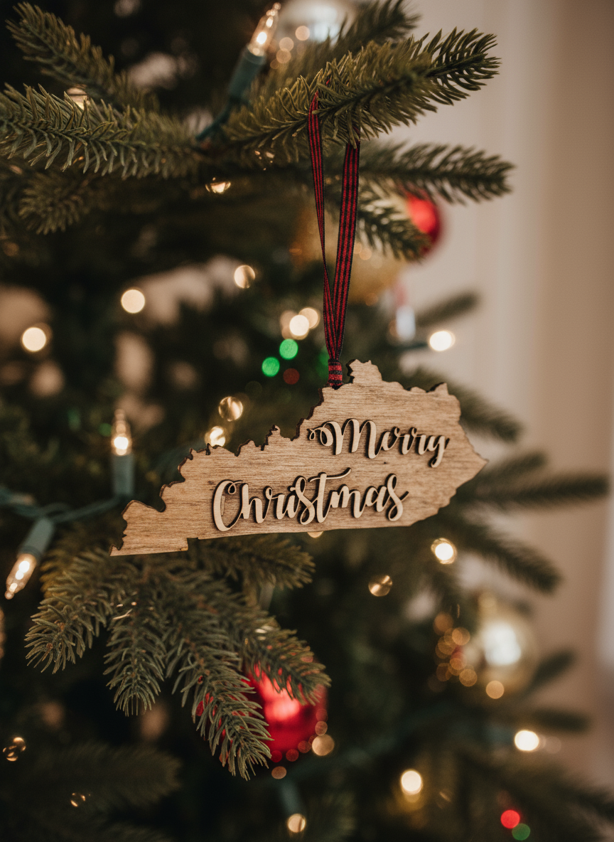 Merry Christmas Wooden State Ornament